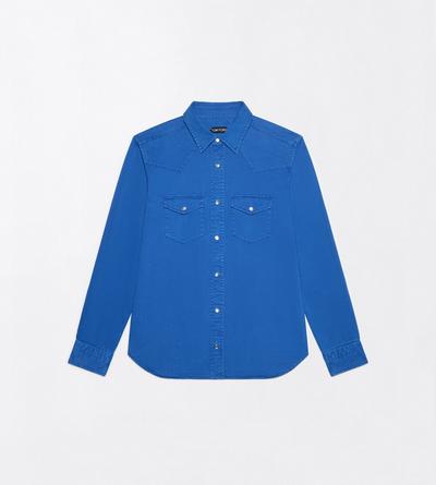 TOM FORD COTTON ROYAL BLUE PEACH TWILL WESTERN SHIRT