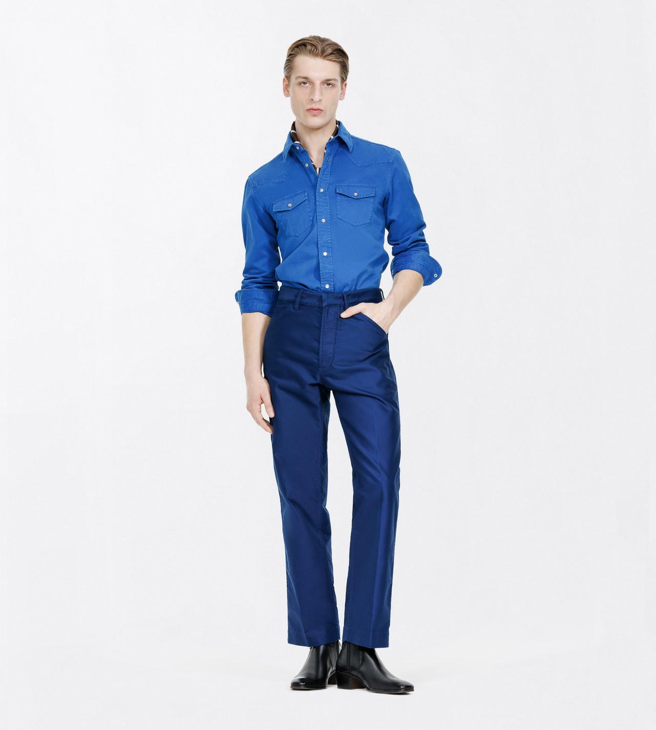 TOM FORD COTTON ROYAL BLUE PEACH TWILL WESTERN SHIRT