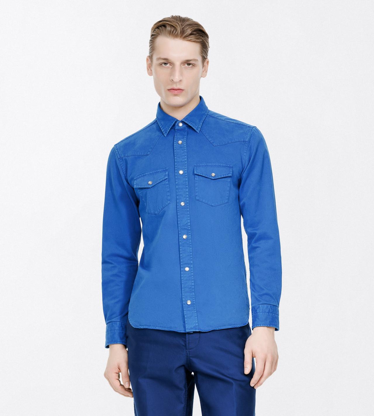 TOM FORD COTTON ROYAL BLUE PEACH TWILL WESTERN SHIRT