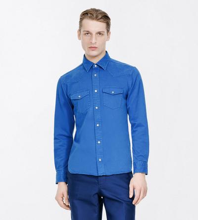 TOM FORD COTTON ROYAL BLUE PEACH TWILL WESTERN SHIRT