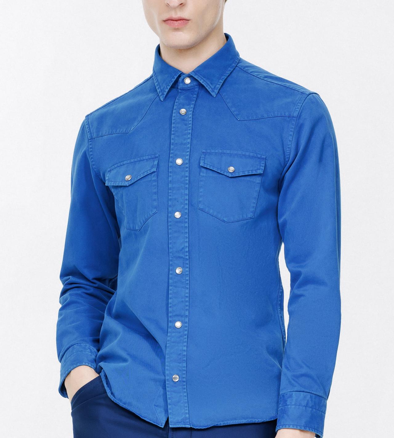 TOM FORD COTTON ROYAL BLUE PEACH TWILL WESTERN SHIRT