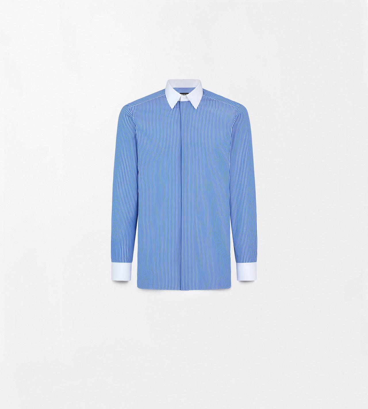 TOM FORD COTTON COMBO BLUE & WHITE POPLIN STRIPE CLASSIC FIT SHIRT