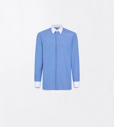 TOM FORD COTTON COMBO BLUE & WHITE POPLIN STRIPE CLASSIC FIT SHIRT
