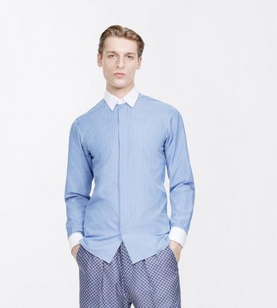 TOM FORD COTTON COMBO BLUE & WHITE POPLIN STRIPE CLASSIC FIT SHIRT