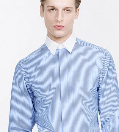 TOM FORD COTTON COMBO BLUE & WHITE POPLIN STRIPE CLASSIC FIT SHIRT
