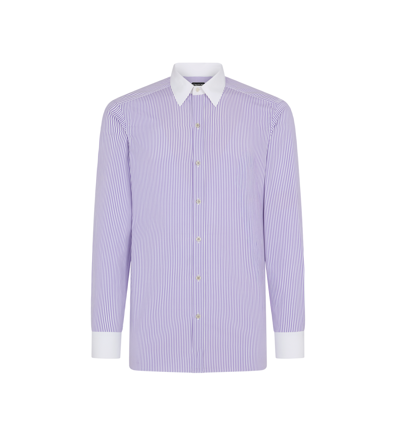 TOM FORD COTTON WHITE & LILAC BENGAL STRIPE CLASSIC FIT SHIRT