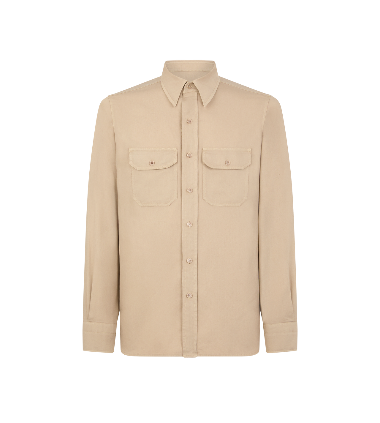 TOM FORD COTTON LINEN BLEND BEIGE CHEMISE MILITAIRE EN TREILLIS COTON ET LIN