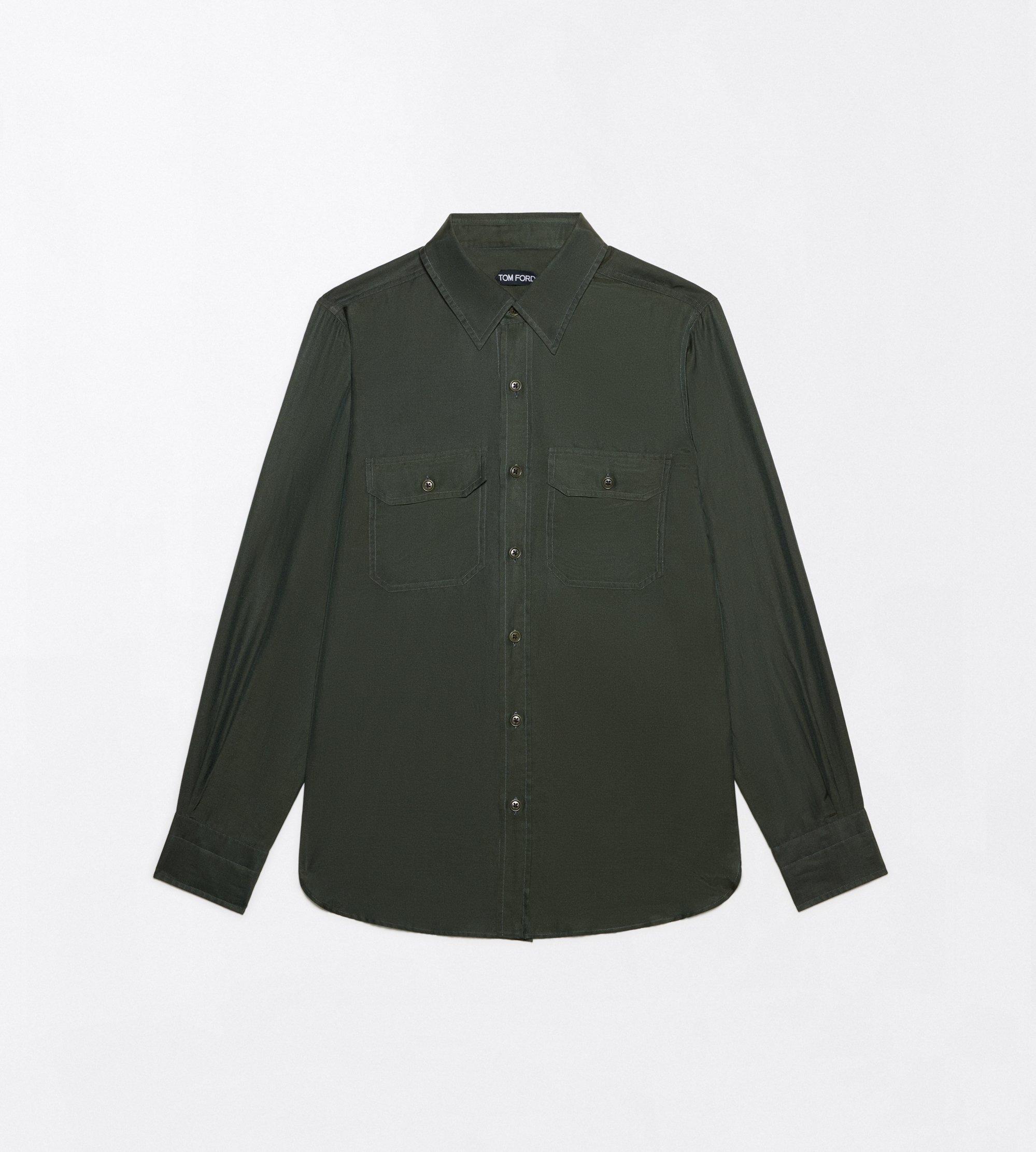 COTTON SILK WASHED TWILL MILITARY SHIRT