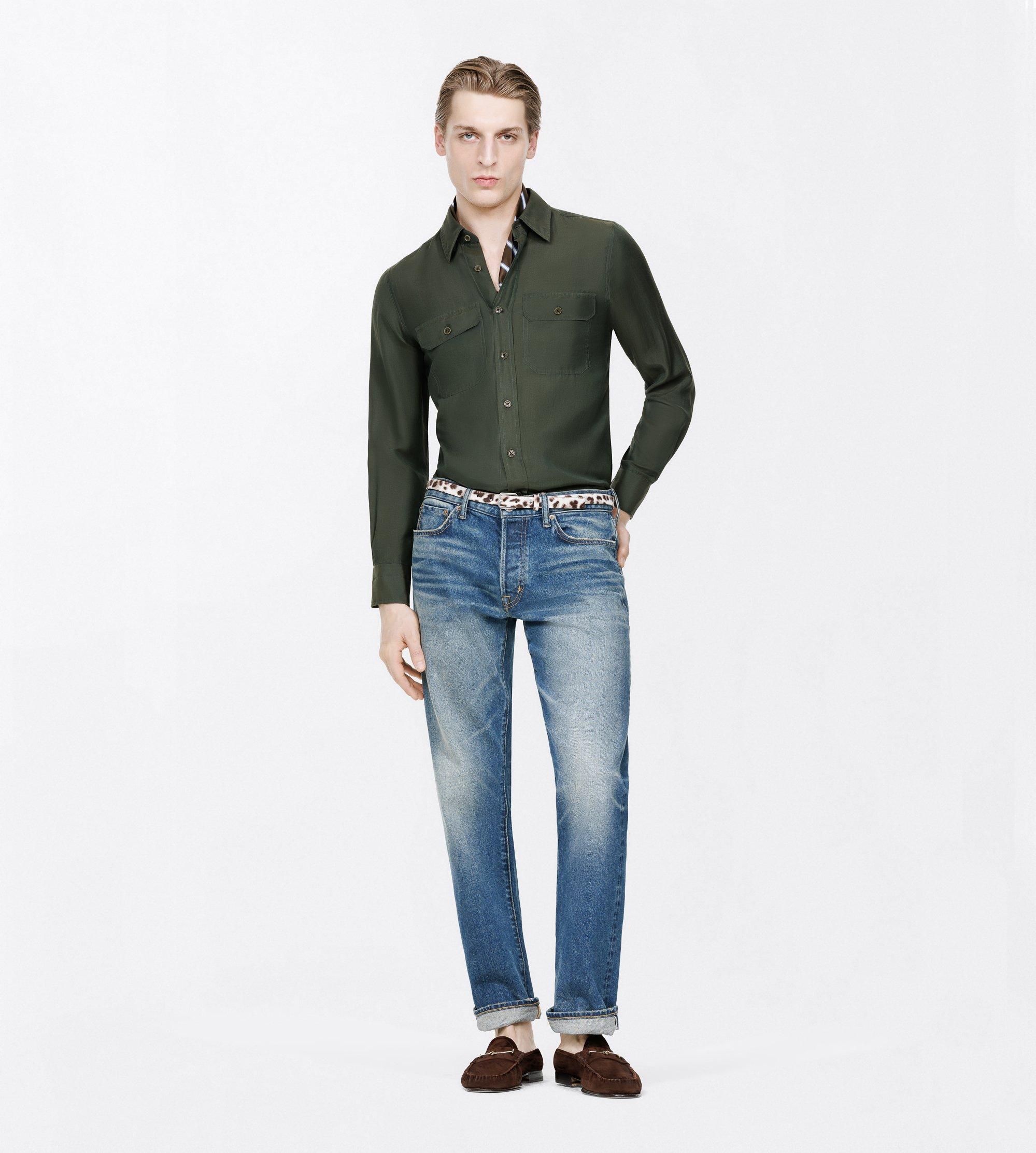 COTTON SILK WASHED TWILL MILITARY SHIRT