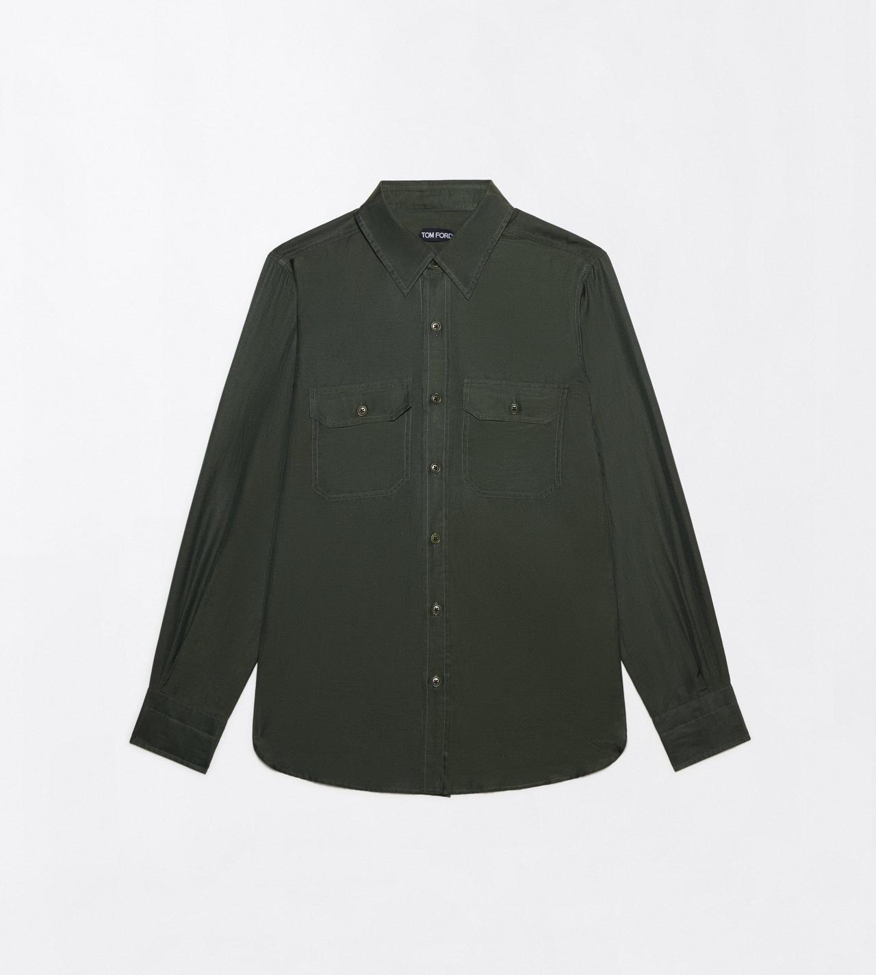 TOM FORD COTTON SILK BLEND GREEN WOOD COTTON SILK WASHED TWILL MILITARY SHIRT