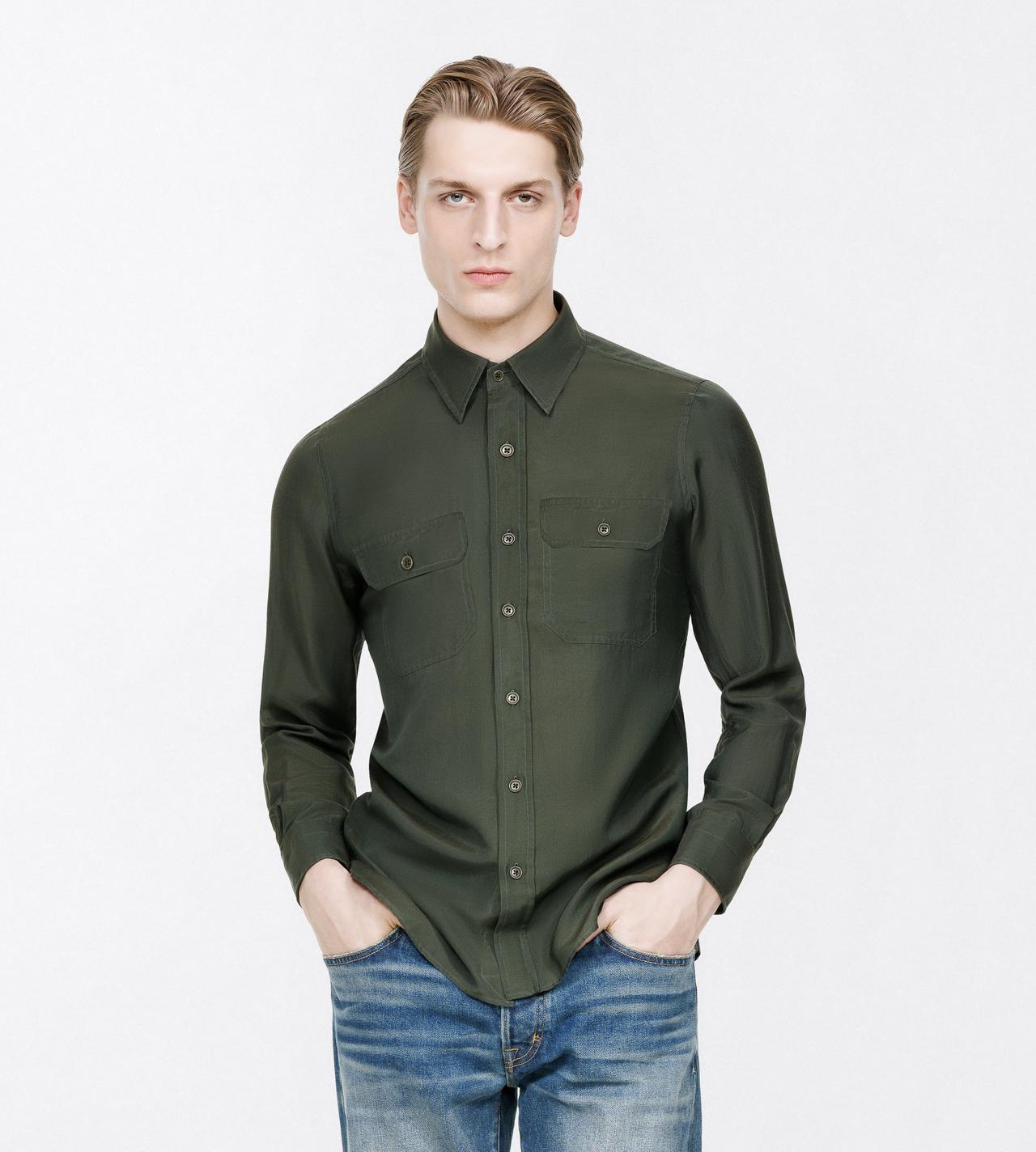 TOM FORD COTTON SILK BLEND GREEN WOOD COTTON SILK WASHED TWILL MILITARY SHIRT