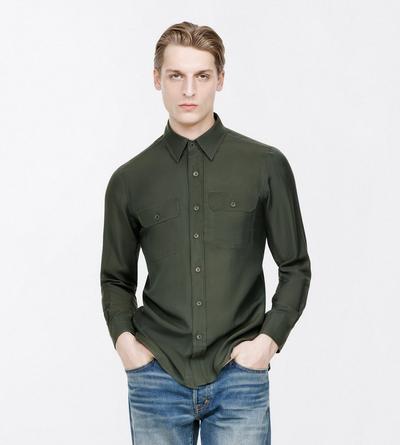 TOM FORD COTTON SILK BLEND GREEN WOOD COTTON SILK WASHED TWILL MILITARY SHIRT