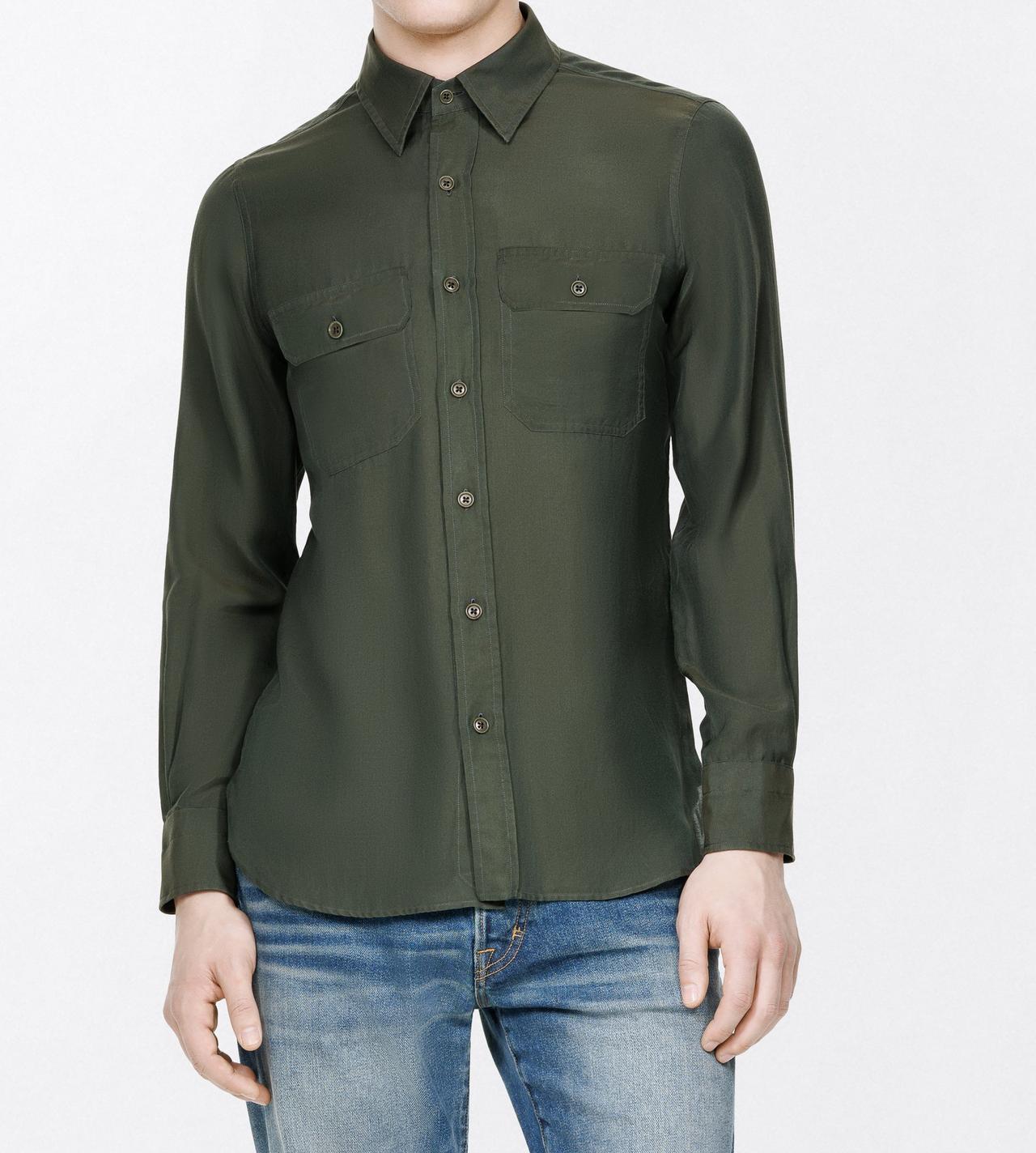 TOM FORD COTTON SILK BLEND GREEN WOOD COTTON SILK WASHED TWILL MILITARY SHIRT