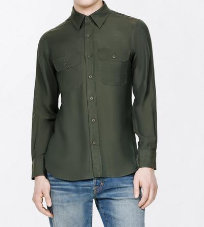 TOM FORD COTTON SILK BLEND GREEN WOOD COTTON SILK WASHED TWILL MILITARY SHIRT