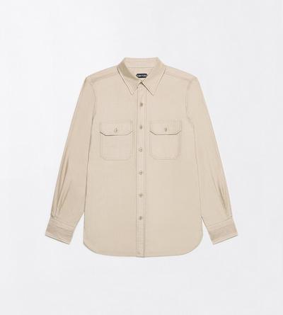 TOM FORD COTTON HAZELNUT LIGHT MOLESKIN MILITARY SHIRT