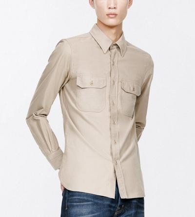 TOM FORD COTTON HAZELNUT LIGHT MOLESKIN MILITARY SHIRT