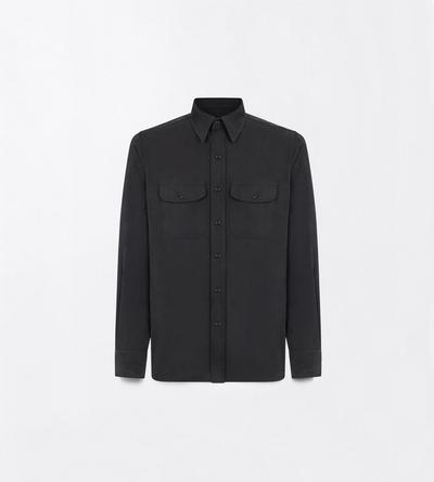 TOM FORD SILK BLACK CHEMISE MILITAIRE EN SERG&Eacute; DE SOIE