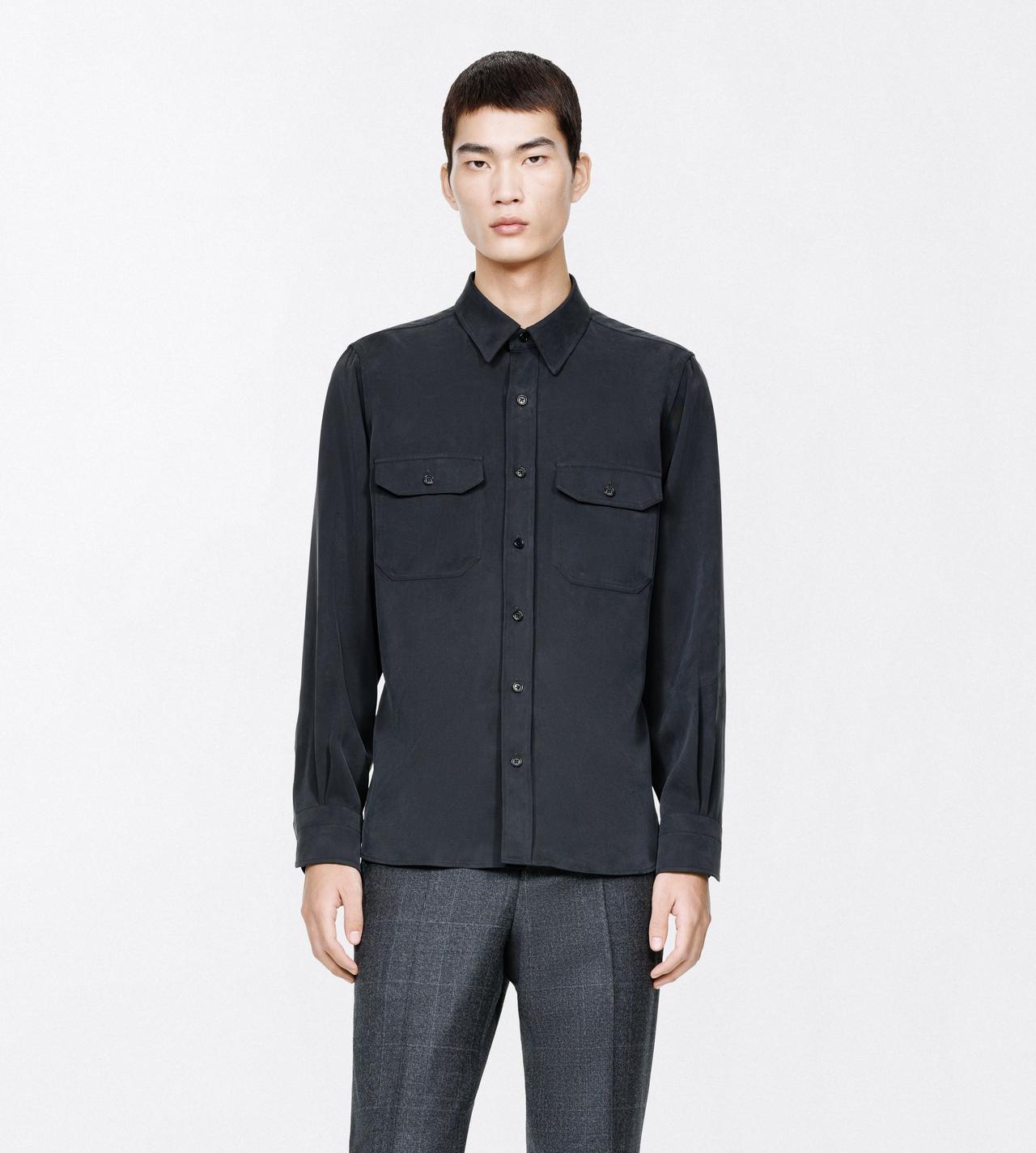 TOM FORD SILK BLACK CHEMISE MILITAIRE EN SERG&Eacute; DE SOIE