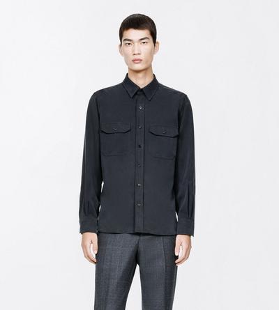 TOM FORD SILK BLACK CHEMISE MILITAIRE EN SERG&Eacute; DE SOIE