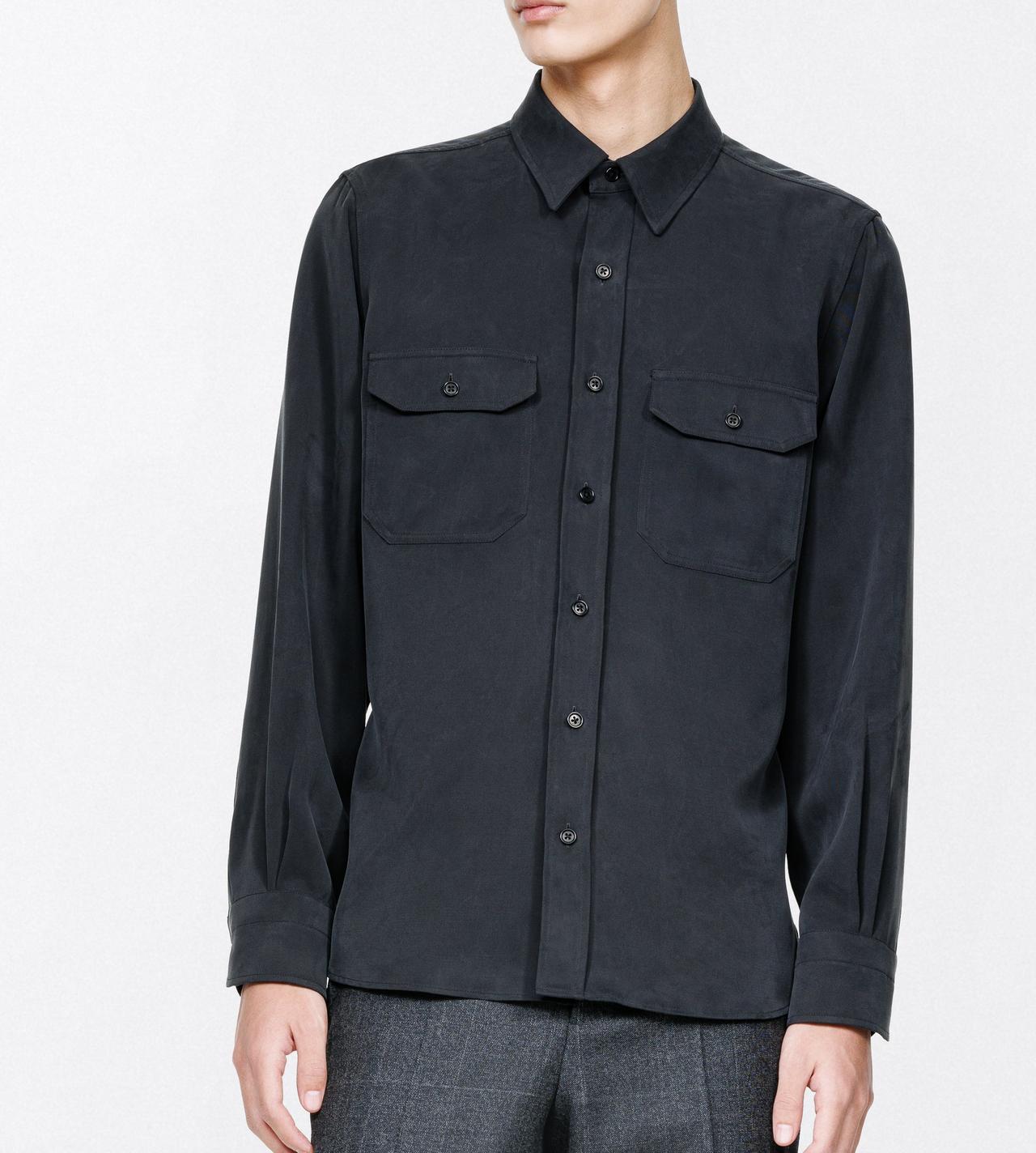 TOM FORD SILK BLACK CHEMISE MILITAIRE EN SERG&Eacute; DE SOIE