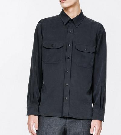 TOM FORD SILK BLACK CHEMISE MILITAIRE EN SERG&Eacute; DE SOIE