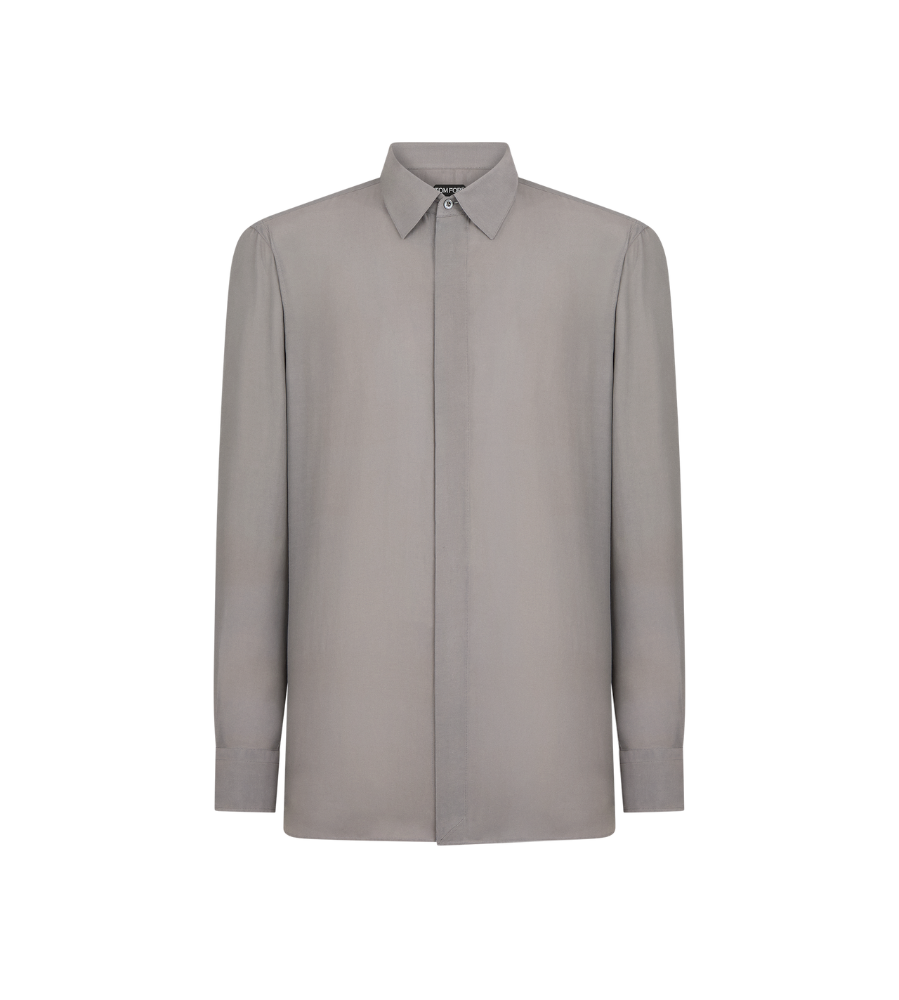 TOM FORD COTTON SILK BLEND GRAY FLANNEL CHEMISE COUPE FLUIDE EN SERG&Eacute; D&Eacute;LAV&Eacute; DE COTON ET SOIE