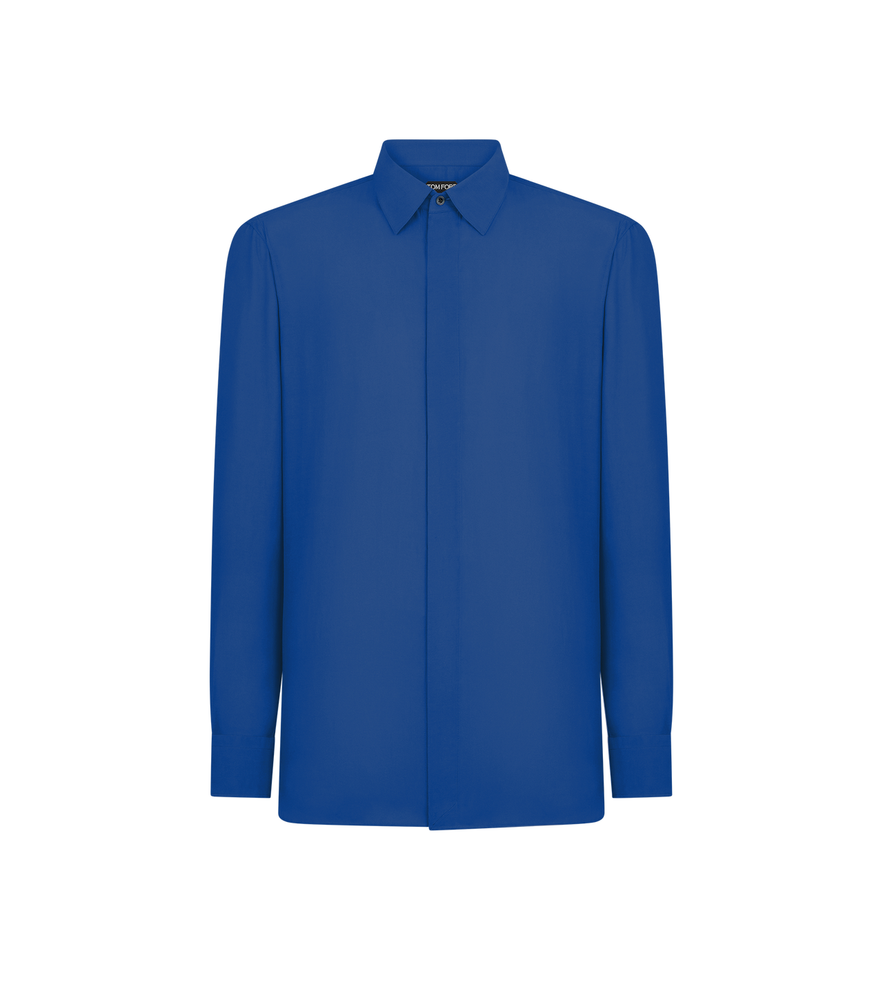 TOM FORD COTTON SILK BLEND ELECTRIC BLUE CHEMISE COUPE FLUIDE EN SERG&Eacute; D&Eacute;LAV&Eacute; DE COTON ET SOIE