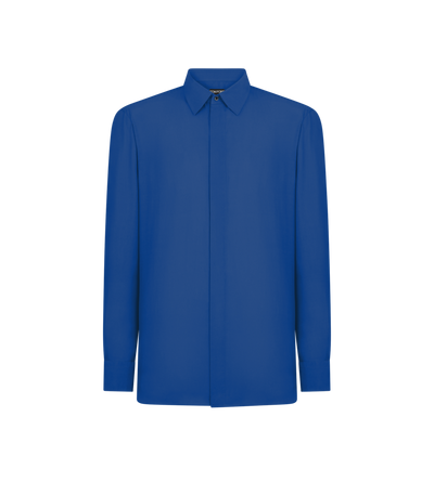 TOM FORD COTTON SILK BLEND ELECTRIC BLUE CHEMISE COUPE FLUIDE EN SERG&Eacute; D&Eacute;LAV&Eacute; DE COTON ET SOIE
