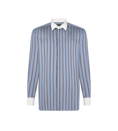REGULAR STRIPE SILK JACQUARD CONTRAST FLUID FIT SHIRT image number 0