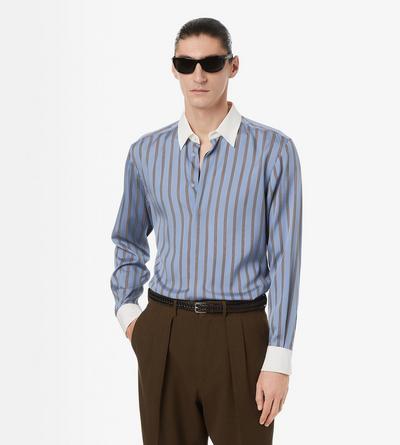 REGULAR STRIPE SILK JACQUARD CONTRAST FLUID FIT SHIRT image number 2