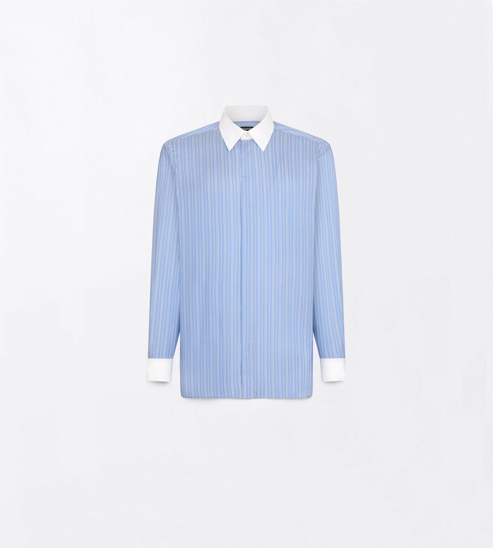 POPLIN CHAMBRAY STRIPE FLUID FIT SHIRT