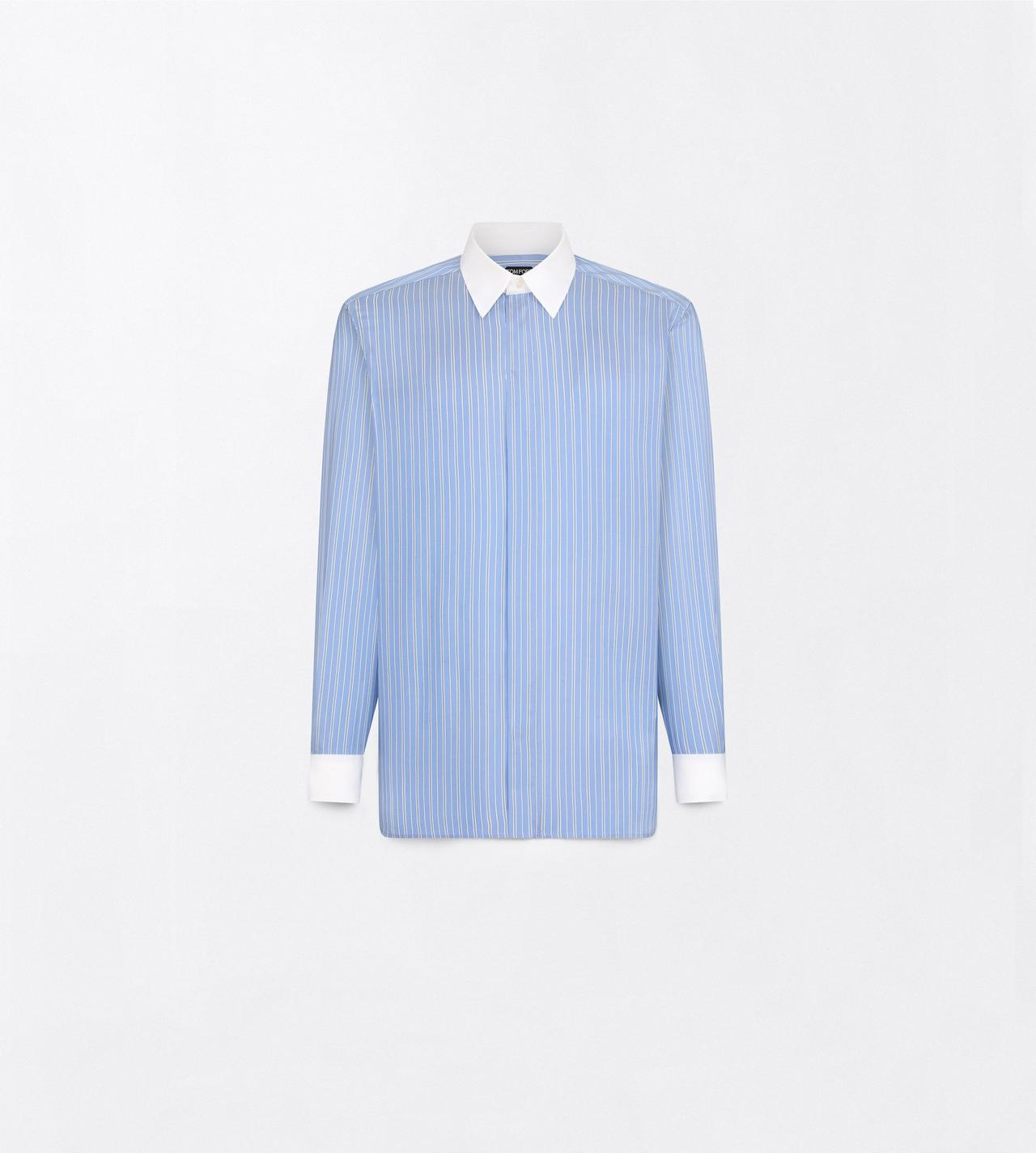 TOM FORD SILK COMBO LIGHT BLUE & WHITE POPLIN CHAMBRAY STRIPE FLUID FIT SHIRT