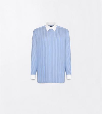 TOM FORD SILK COMBO LIGHT BLUE & WHITE POPLIN CHAMBRAY STRIPE FLUID FIT SHIRT