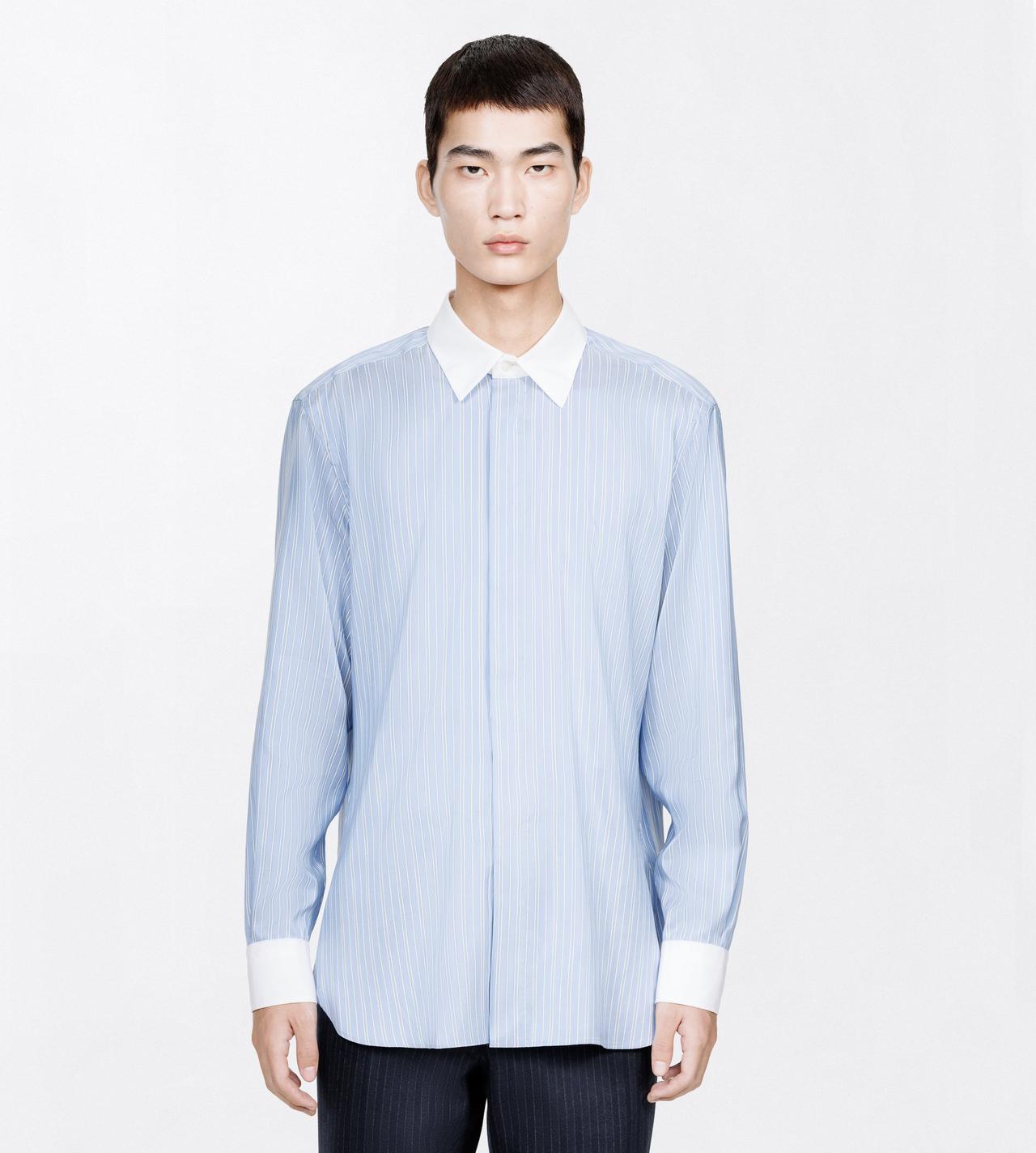 TOM FORD SILK COMBO LIGHT BLUE & WHITE POPLIN CHAMBRAY STRIPE FLUID FIT SHIRT