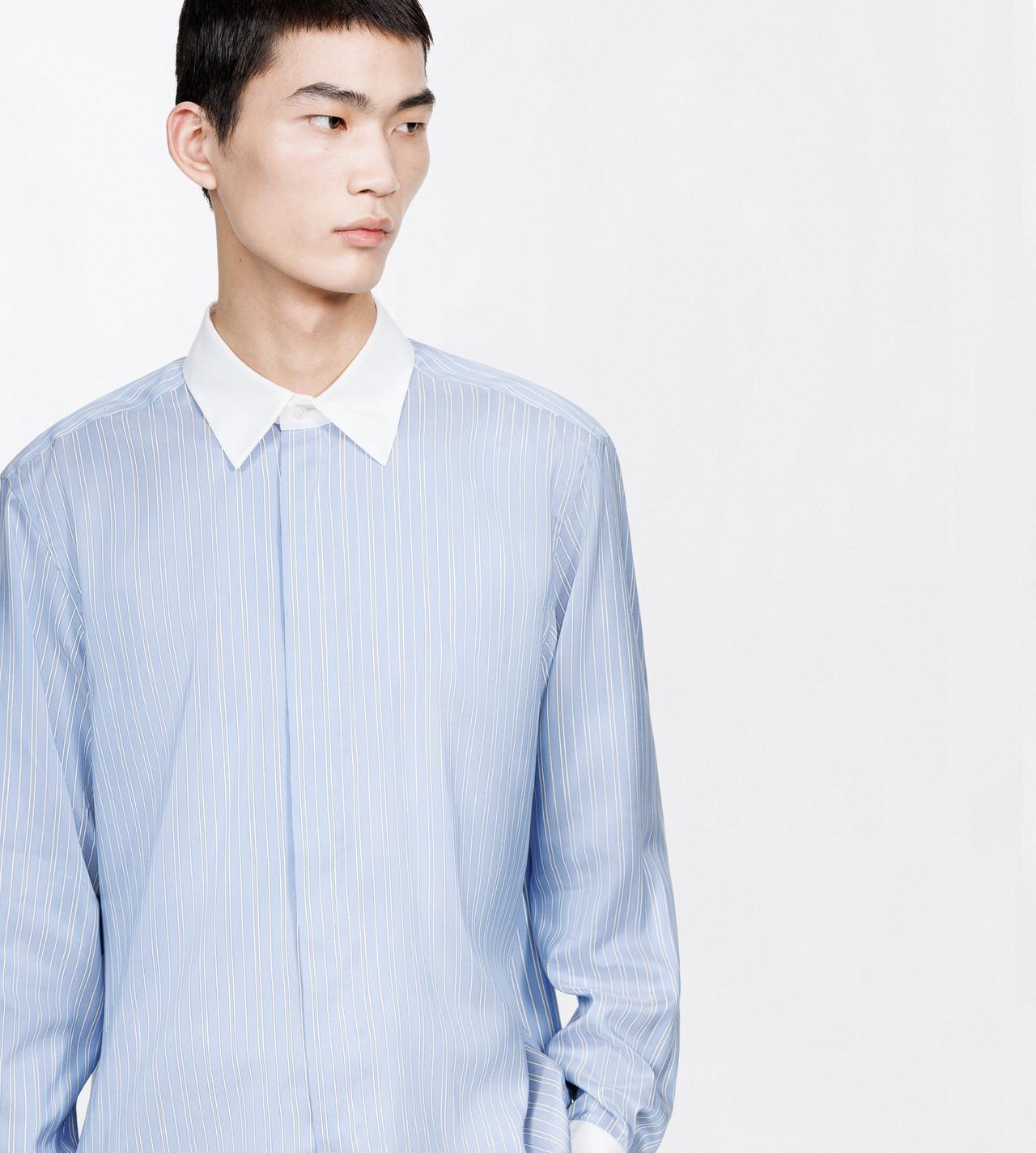 TOM FORD SILK COMBO LIGHT BLUE & WHITE POPLIN CHAMBRAY STRIPE FLUID FIT SHIRT