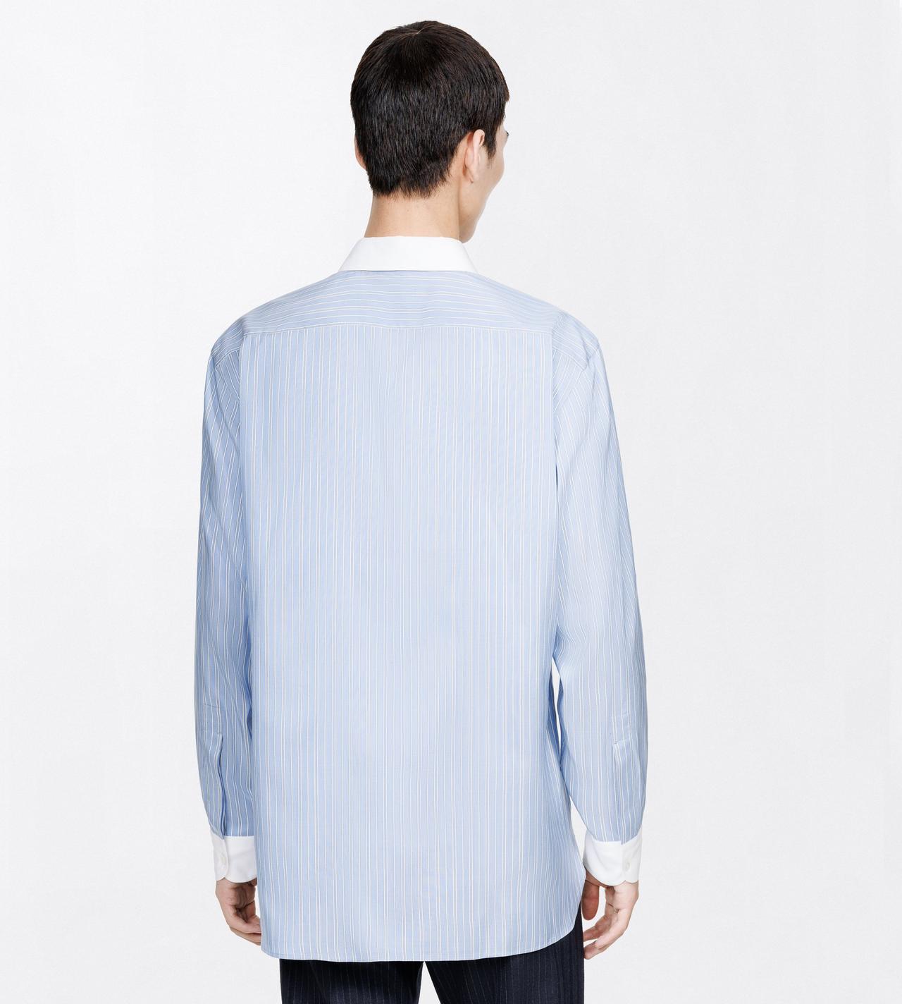TOM FORD SILK COMBO LIGHT BLUE & WHITE POPLIN CHAMBRAY STRIPE FLUID FIT SHIRT