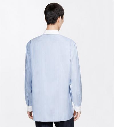 TOM FORD SILK COMBO LIGHT BLUE & WHITE POPLIN CHAMBRAY STRIPE FLUID FIT SHIRT