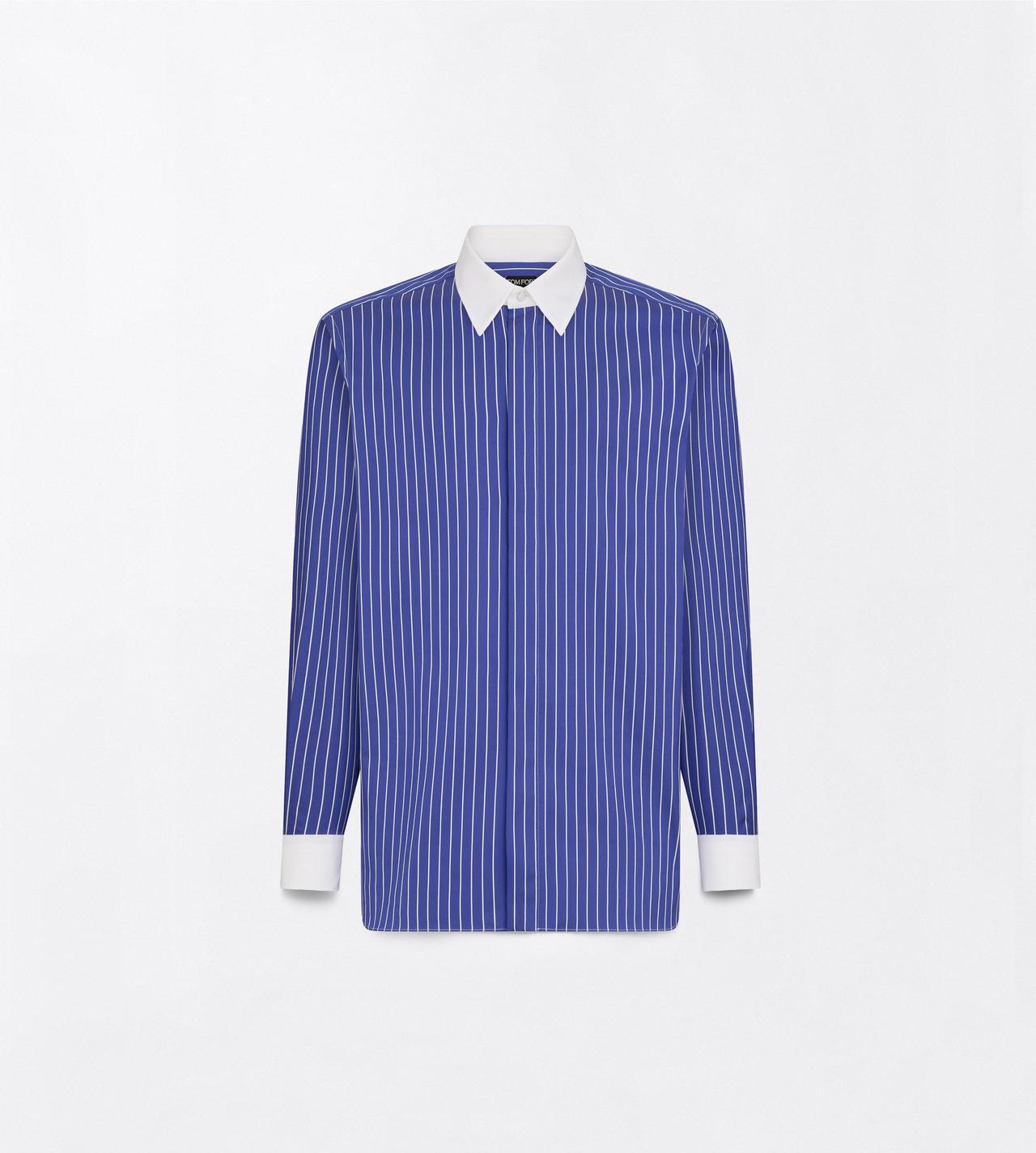 TOM FORD SILK COMBO BLUE & WHITE PURE SILK PINSTRIPE FLUID FIT SHIRT