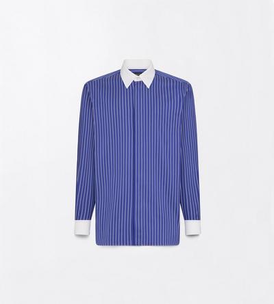 TOM FORD SILK COMBO BLUE & WHITE PURE SILK PINSTRIPE FLUID FIT SHIRT