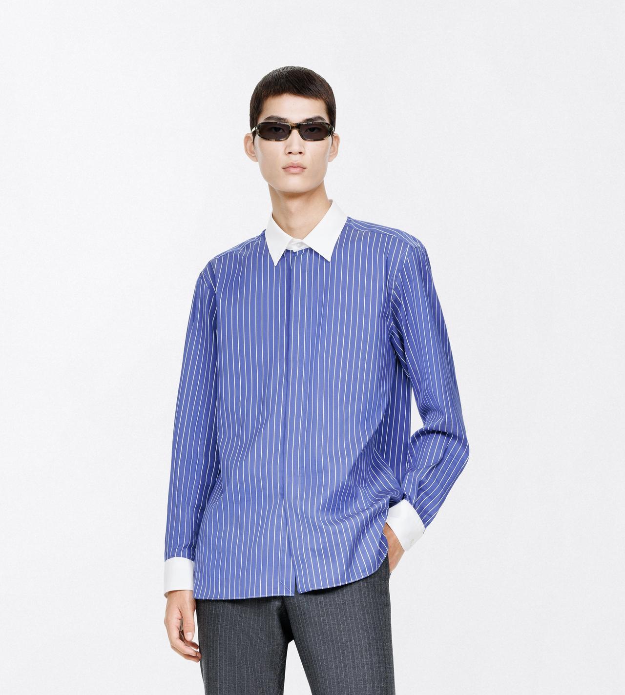 TOM FORD SILK COMBO BLUE & WHITE PURE SILK PINSTRIPE FLUID FIT SHIRT