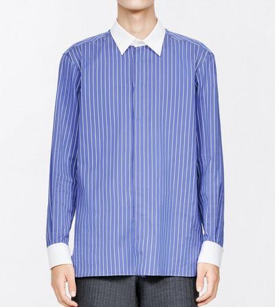 TOM FORD SILK COMBO BLUE & WHITE PURE SILK PINSTRIPE FLUID FIT SHIRT