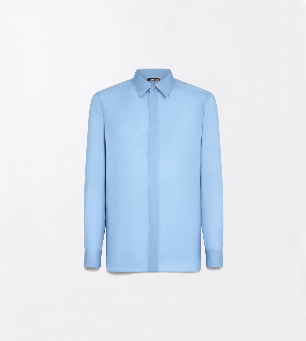 TOM FORD COTTON SILK BLEND OCEAN CAVERN COTTON SILK WASHED TWILL FLUID FIT SHIRT