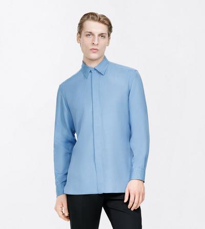 TOM FORD COTTON SILK BLEND OCEAN CAVERN COTTON SILK WASHED TWILL FLUID FIT SHIRT