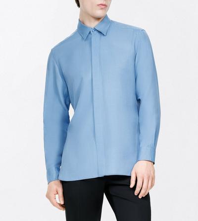TOM FORD COTTON SILK BLEND OCEAN CAVERN COTTON SILK WASHED TWILL FLUID FIT SHIRT