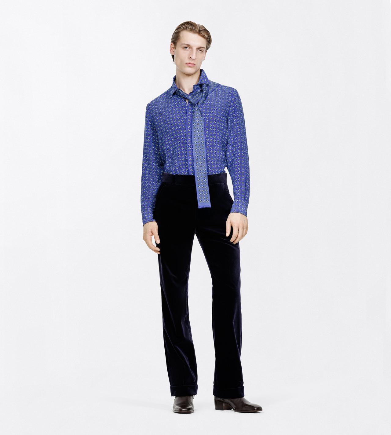 TOM FORD SILK COMBO BLUE SHADES GEOMETRIC DIAMOND PRINT CREPE DE CHINE FLUID FIT SHIRT
