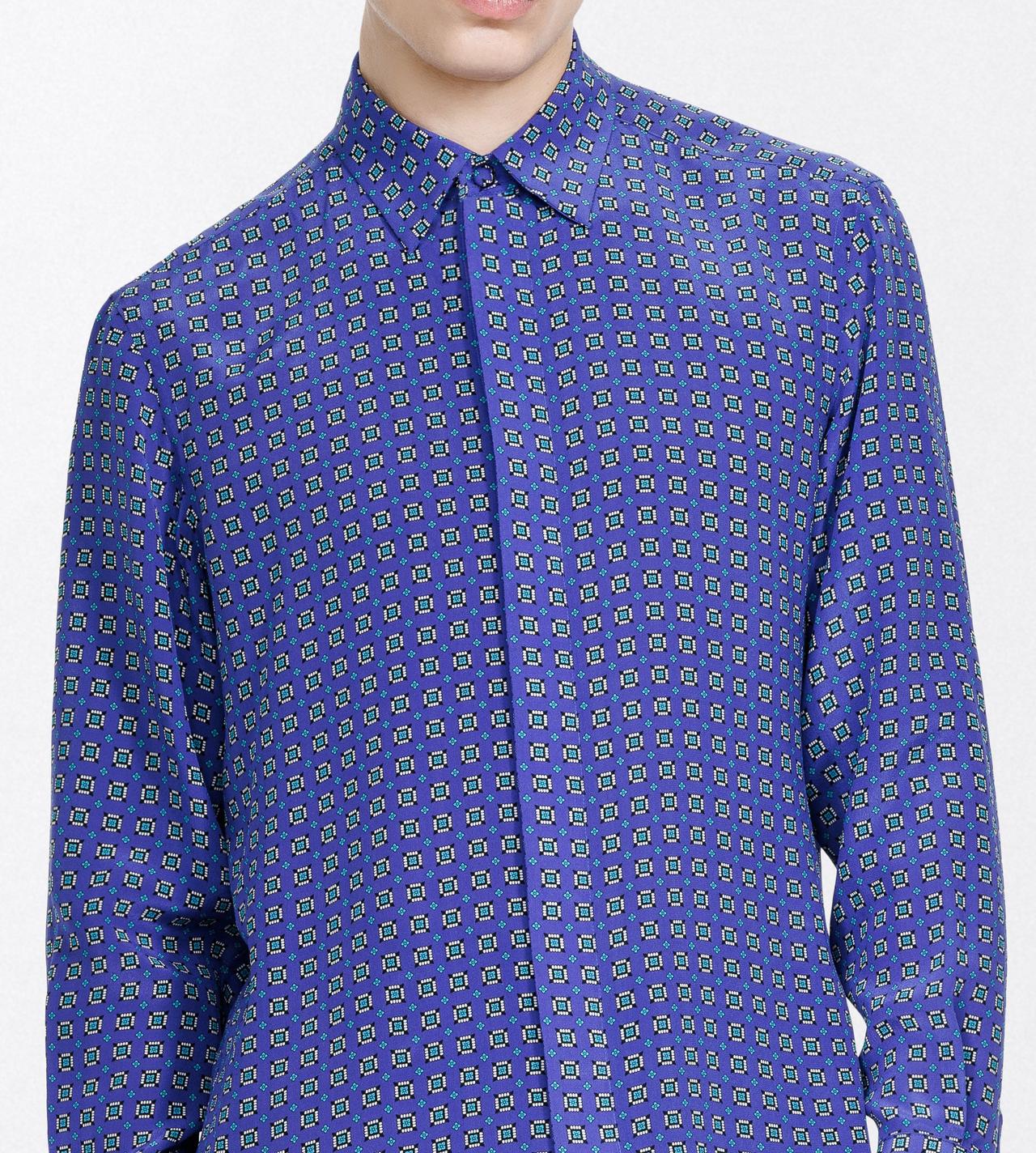 TOM FORD SILK COMBO BLUE SHADES GEOMETRIC DIAMOND PRINT CREPE DE CHINE FLUID FIT SHIRT