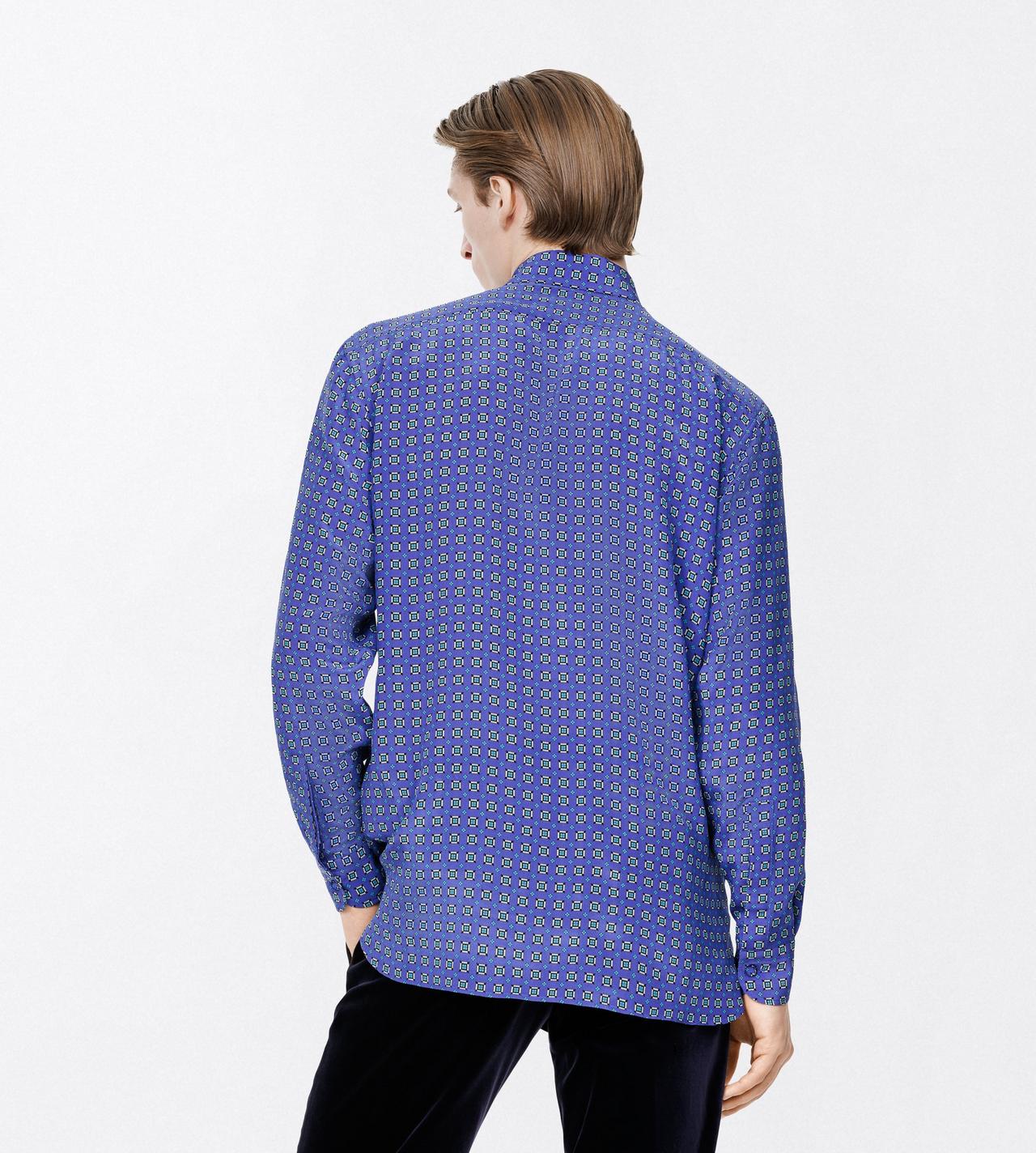 TOM FORD SILK COMBO BLUE SHADES GEOMETRIC DIAMOND PRINT CREPE DE CHINE FLUID FIT SHIRT