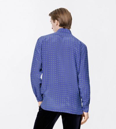 TOM FORD SILK COMBO BLUE SHADES GEOMETRIC DIAMOND PRINT CREPE DE CHINE FLUID FIT SHIRT