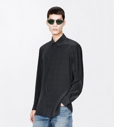 TOM FORD SILK BLACK AND WHITE GEOMETRIC PRINT CREPE DE CHINE FLUID FIT SHIRT