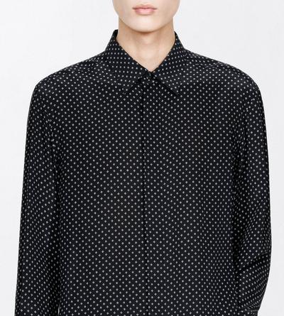TOM FORD SILK BLACK AND WHITE GEOMETRIC PRINT CREPE DE CHINE FLUID FIT SHIRT